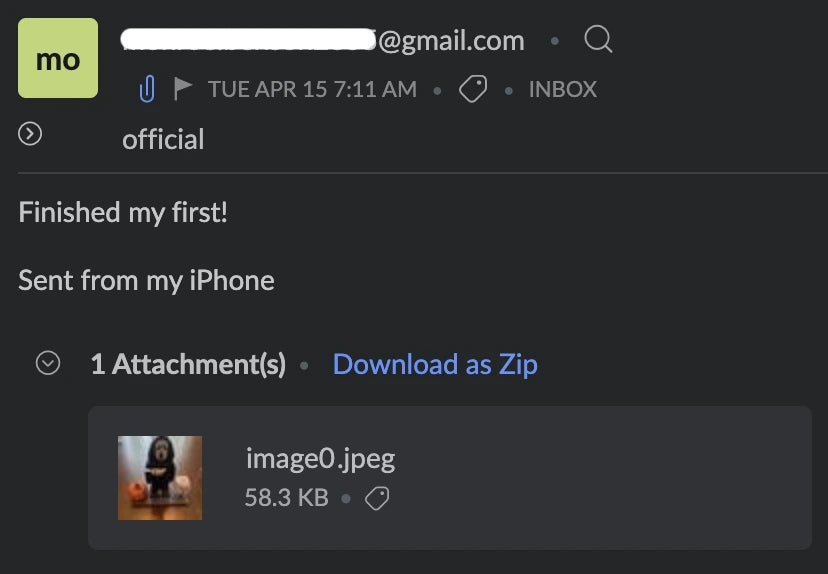 Customer email featuring their Popal Ghostface brick figurine